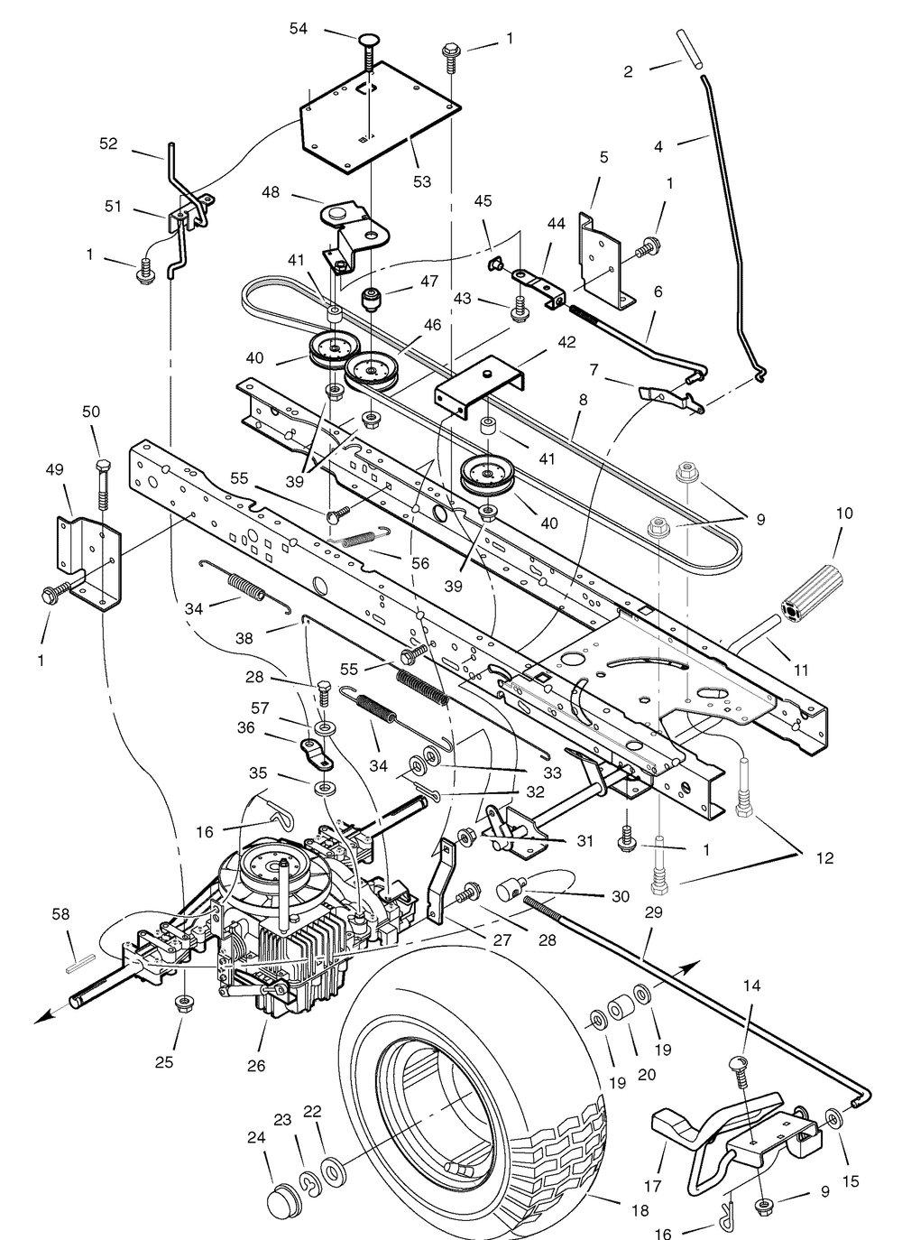 Drive Assembly Diagram and Parts List for 405606X190A-552546 2006 Briggs and Stratton Lawn Tractor